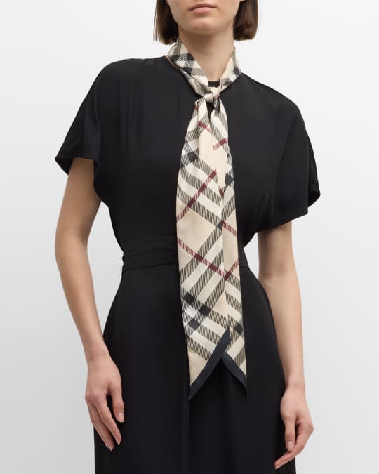 Burberry Check Silk Skinny Scarf | Neiman Marcus