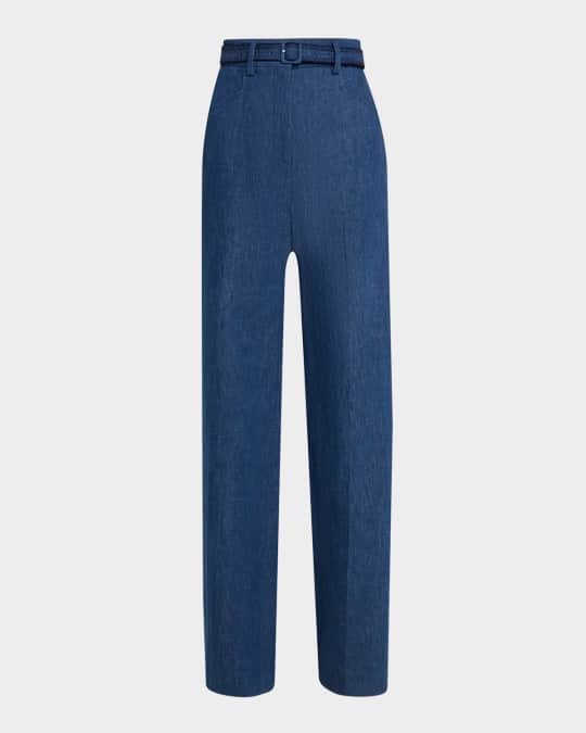 Gabriela Hearst Norman Belted Denim Wide-Leg Pants | Neiman