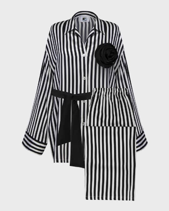 The Rose Oversized Striped Satin Pajama Set