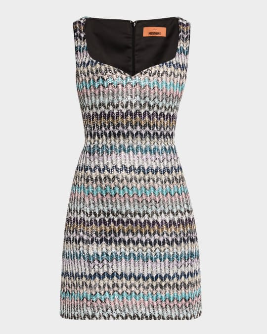 Chevron Paillette Knit Sleeveless Mini Dress