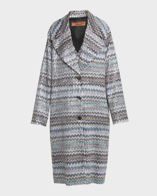 Paillette Chevron Knit Double-Breasted Coat