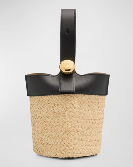 Loewe Mini Anagram Pebble Raffia Bucket Bag | Neiman Marcus