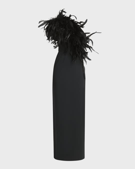 Feather Asymmetric High-Slit Gown