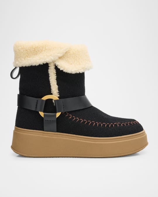 Odissi Suki Wool Faux Fur Harness Winter Booties | Neiman Marcus
