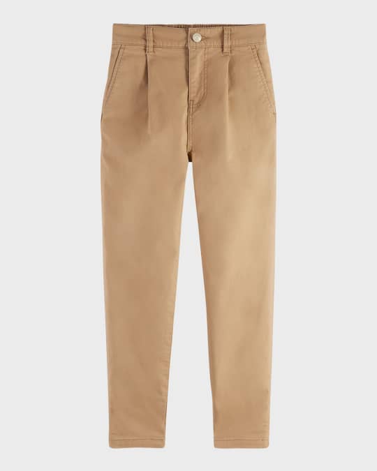 Boy's Peached Pleated Tapered Chino Pants, Size 4-12