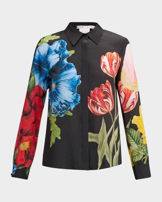 Alice + Olivia Willa Le Parisien Placket Top | Neiman Marcus