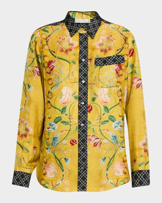 Floral-Print Silk Blouse
