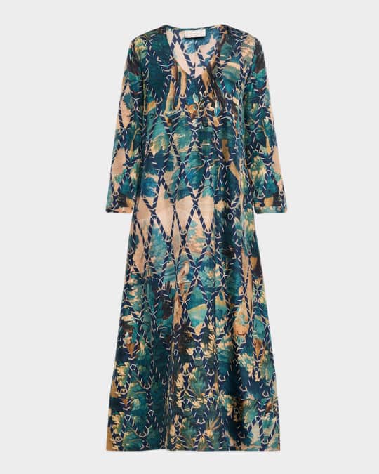 Abstract-Print Silk Maxi Dress