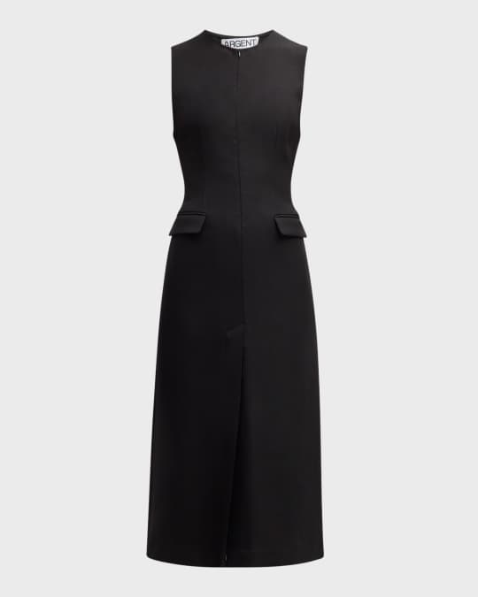 Tailored Viscose-Wool Twill Midi Dress