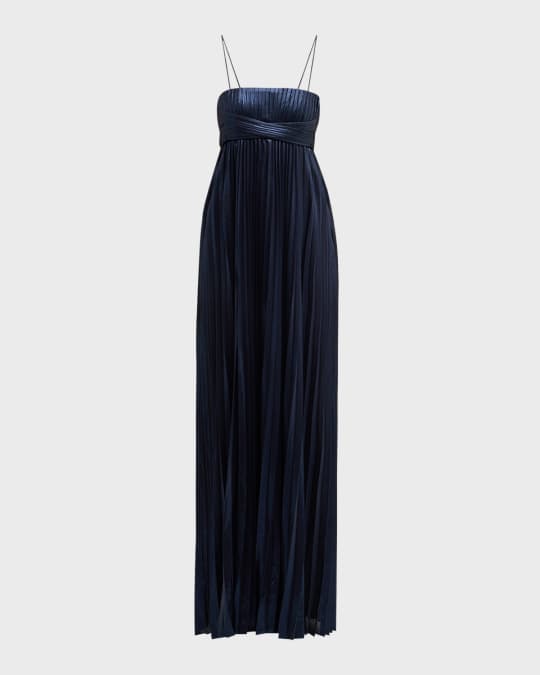 Zinnia Pleated Metallic Empire Gown