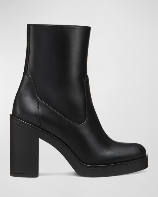 Stuart Weitzman Bethenny Zip Leather Block-Heel Boots
