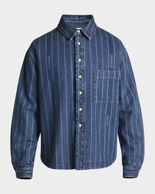 Men's Striped Denim Button-Down Shirt