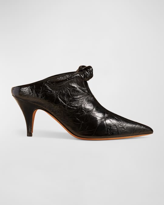 Khaite Rowan Crinkle Leather Knot Mules | Neiman Marcus