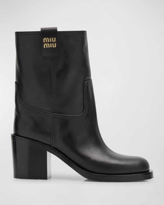 ショートブーツ・ブーティ Miu Miu Black Leather Ankle Boots Miu Miu Calfskin Short Moto Booties | Neiman Marcus