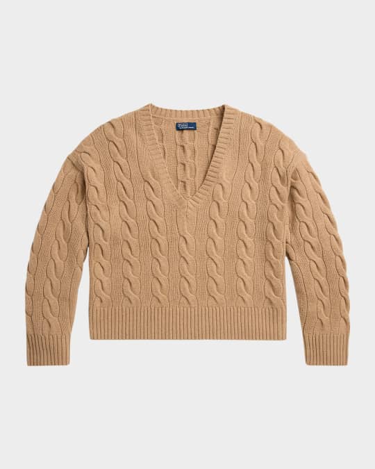 Polo Ralph Lauren Cable-Knit Wool-Cashmere V-Neck Sweater