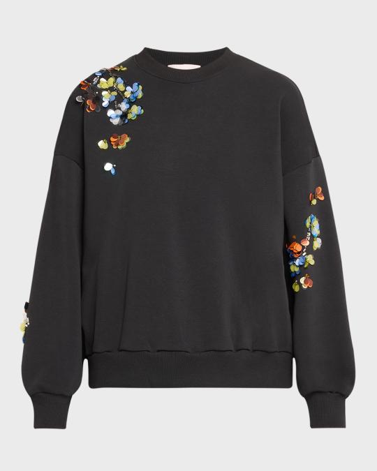 Cinq a Sept Sequin Flower Embroidered Brandy Sweatshirt | Neiman