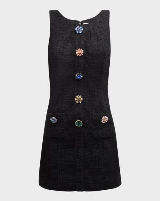 Randi Crystal Button Sleeveless Tweed Mini Dress
