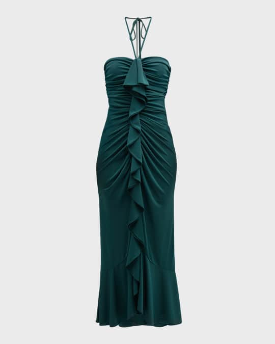 Cinq a Sept Eilis Ruffled Halter Midi Dress | Neiman Marcus