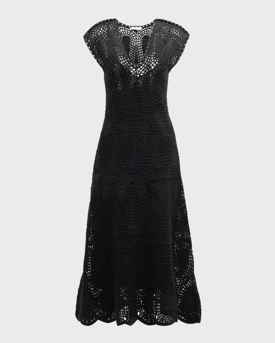 gabriela hearst crochet dress Waldman Wool Cashmere Made by Bolivian artisans Size:P/XL Midi dress Fit: Black Boho Wedding Guest