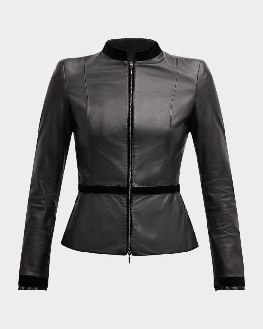 ジャケット・アウター EMPORIO ARMANI Velour riders jacket Leather Jacket Velvet Riding Jacket Emporio Armani Velvet-Trim