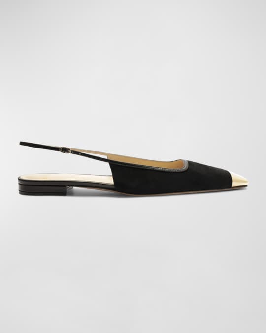 Olivia Suede Cap-Toe Slingback Flats