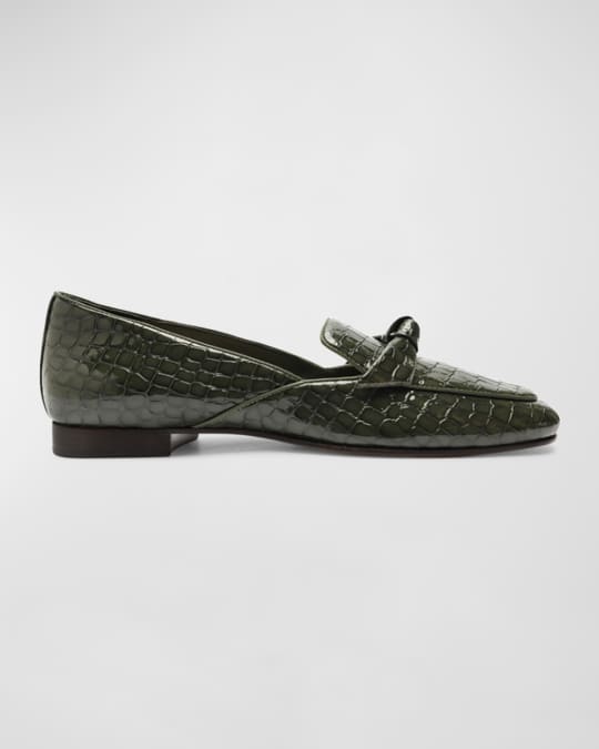 Alexandre Birman Clarita Croco Bow Slip-On Loafers Neiman Marcus