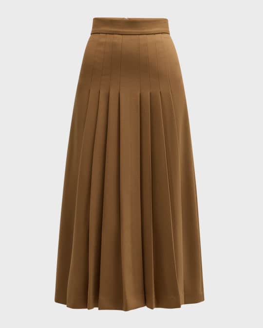 Sergio Hudson Pleated Wool Midi Skirt Neiman Marcus
