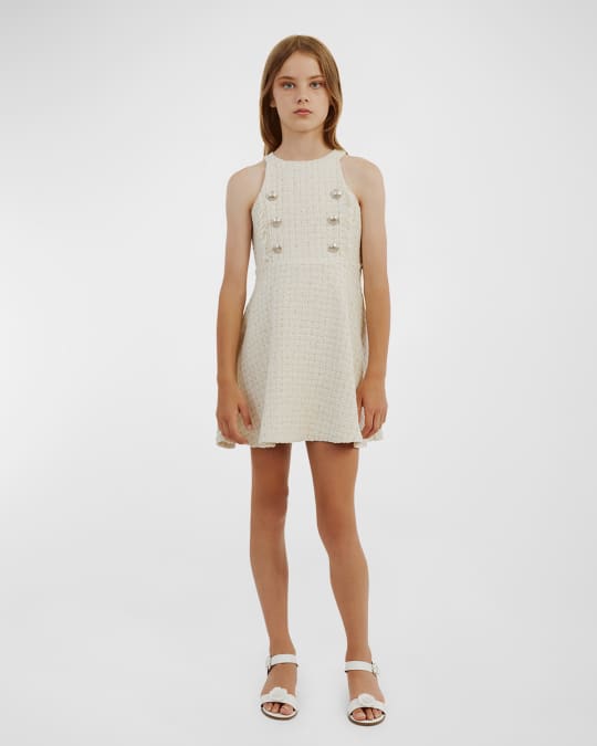 Girl's Roma Boucle Button Dress, Size 7-14