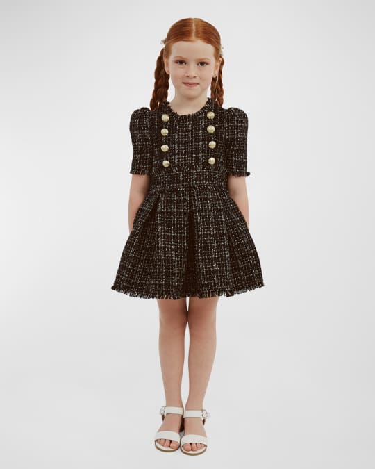 Girl's Brielle Pleated Boucle Dress, Size 7-14