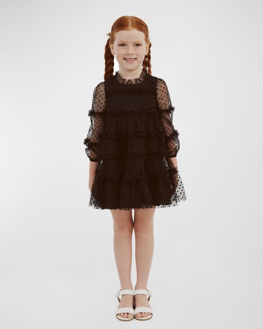 Girl's Lyra Tiered Polka Dot Mini Dress, Size 7-14