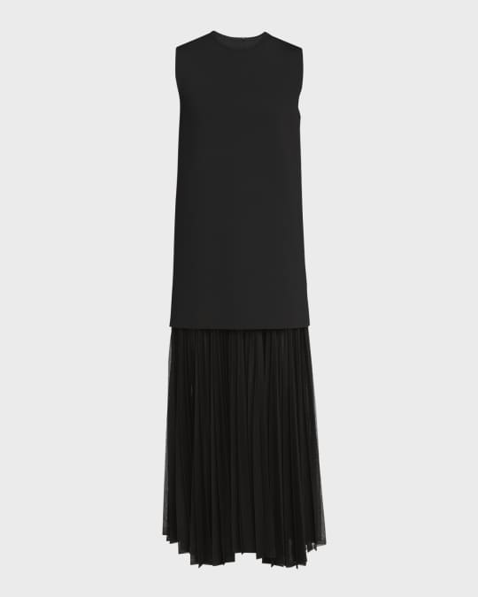 Jil Sander Pleated Sheer-Skirt Sleeveless Maxi Dress | Neiman Marcus