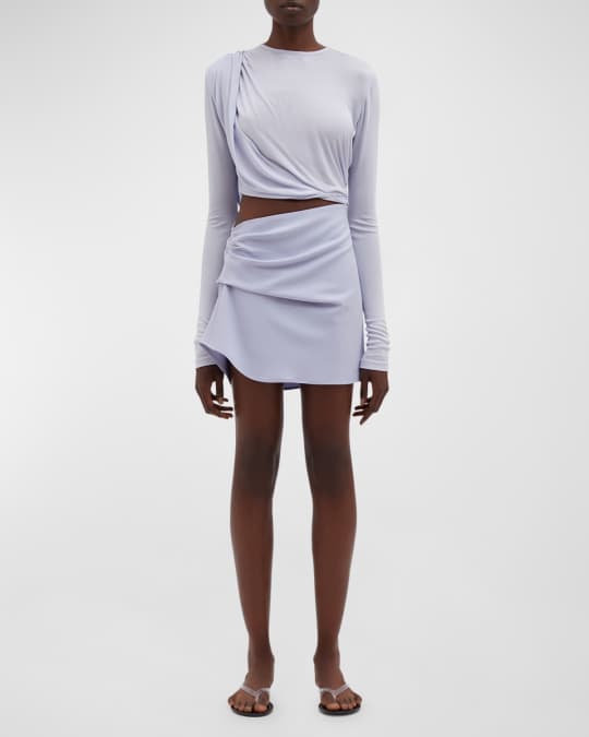 Christopher Esber Ribbed Twist Drape Cutout Mini Dress | Neiman Marcus