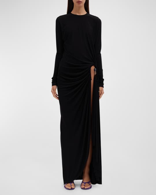 Christopher Esber Helix Crystal Stone Slit Long-Sleeve Gown