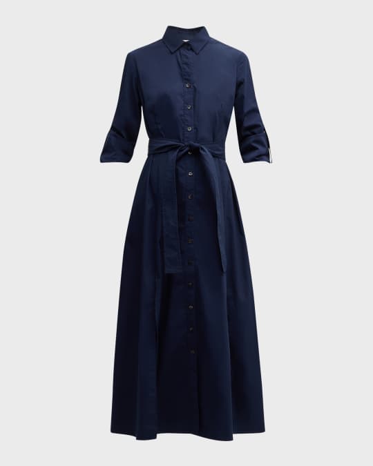 Laine Tie-Waist Weathercloth Maxi Shirtdress