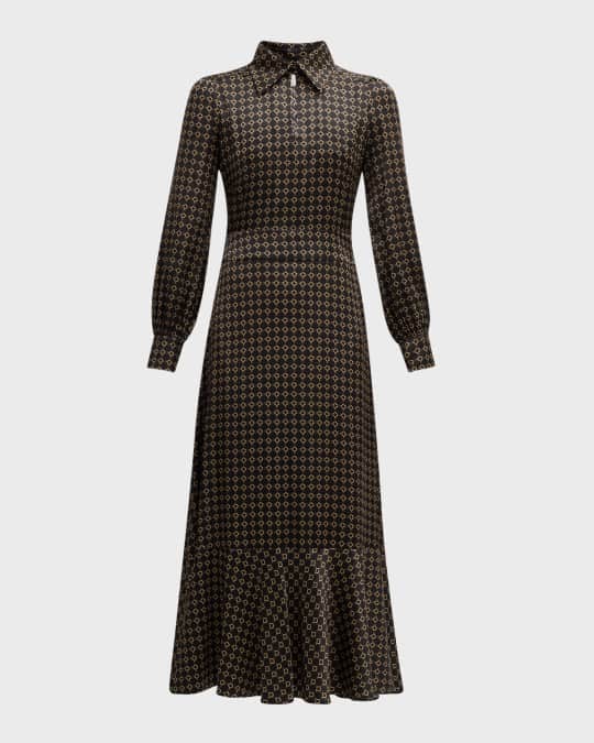 Dea Kudibal Zariadea Oversized Tie Neck Circle Print Silk Dress El Sol