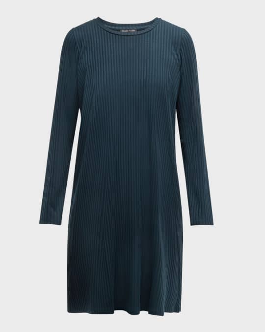 Eileen Fisher Petite Ribbed Crewneck Shift Dress | Neiman Marcus