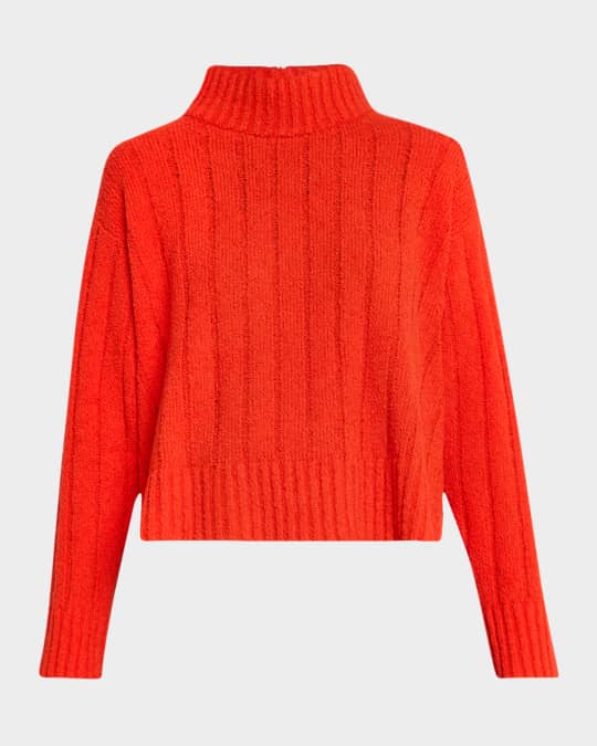 Fluffy Ribbed Mock-Neck Sweater