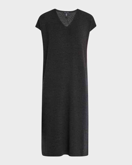 Eileen Fisher Ribbed Merino Wool Midi Dress | Neiman Marcus