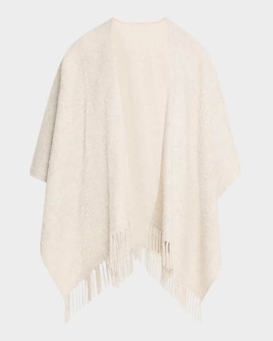 Fringed Alpaca Wool-Silk Boucle Poncho