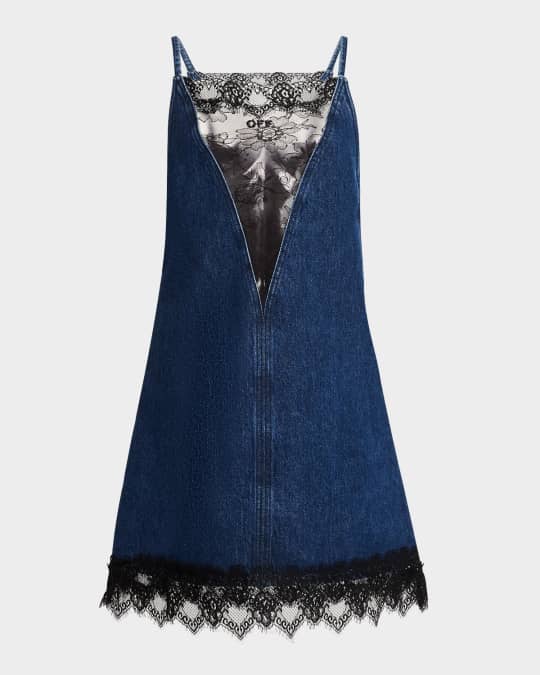 Off-White Lace 20s Denim Mini Slip Dress Neiman Marcus