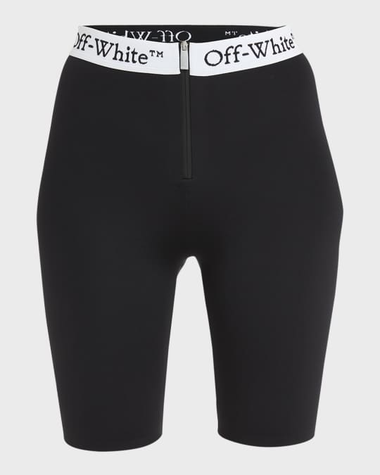 Off White Zipped Biker Shorts with Logo Band Neiman Marcus