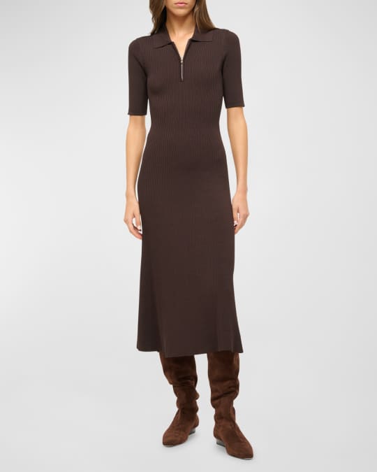 STAUD Roland Short-Sleeve Rib-Knit Midi Dress | Neiman Marcus