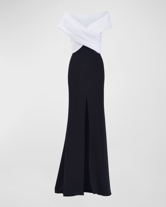Tadashi Shoji Pleated Two-Tone Off-Shoulder Gown | Neiman Marcus