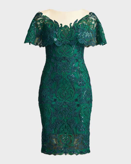 Illusion Sequin Lace Capelet Dress