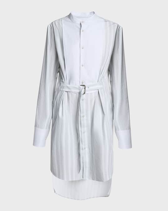 Stripe Belted Tuxedo Shirt Dress