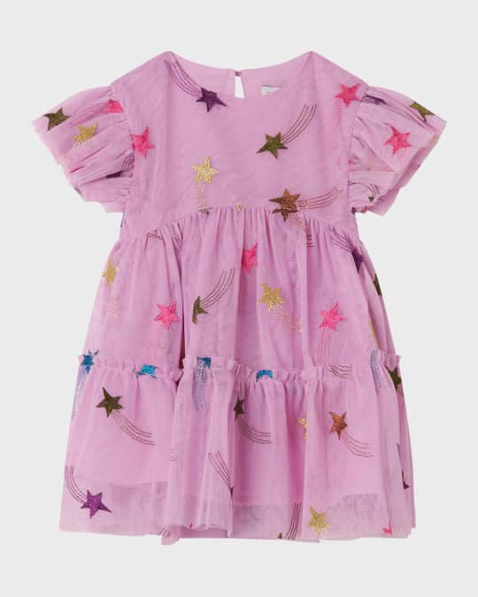 Girl's Glittery Star-Printed Tulle Dress, Size 6M-36M