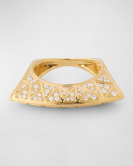 Dries Criel 18K Yellow Gold White Diamond Lotus Ring with Cross Pattern ...