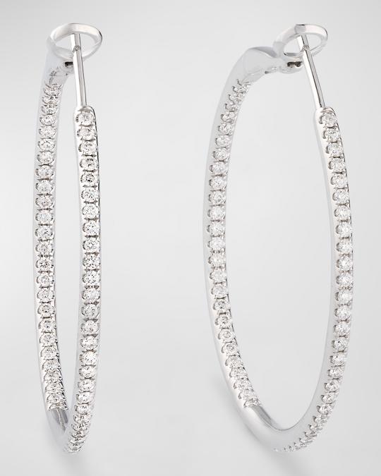 Neiman Marcus Diamonds 18K White Gold Diamond Hoop Earrings, 1.18tcw ...