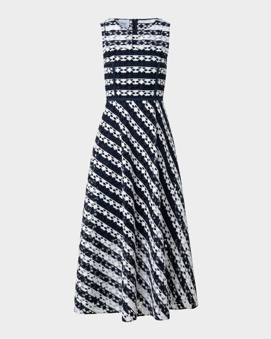 Akris punto Dot Cut-Out Guipure Fit-Flare Midi Dress Neiman Marcus