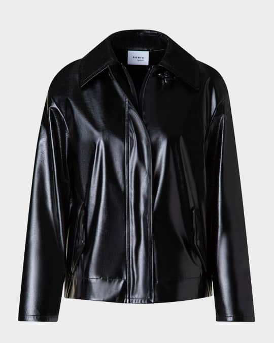 AKRISジャケット Akris punto Carabine-Hook Lacquered Faux Leather Jacket